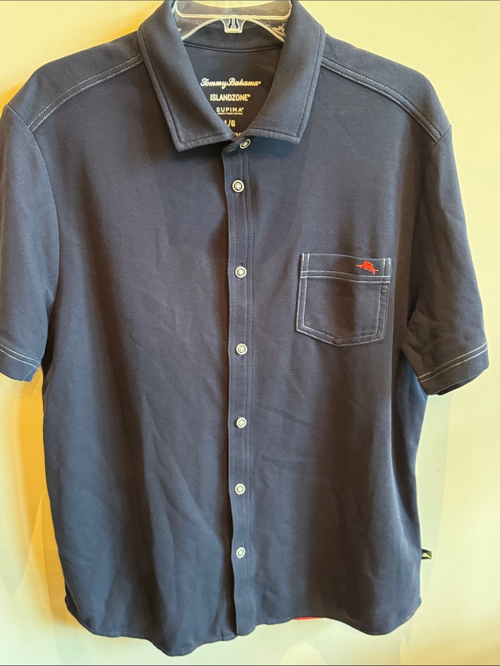 Tommy Bahama Navy Short-Sleeve Polo with Red Pocket Accent